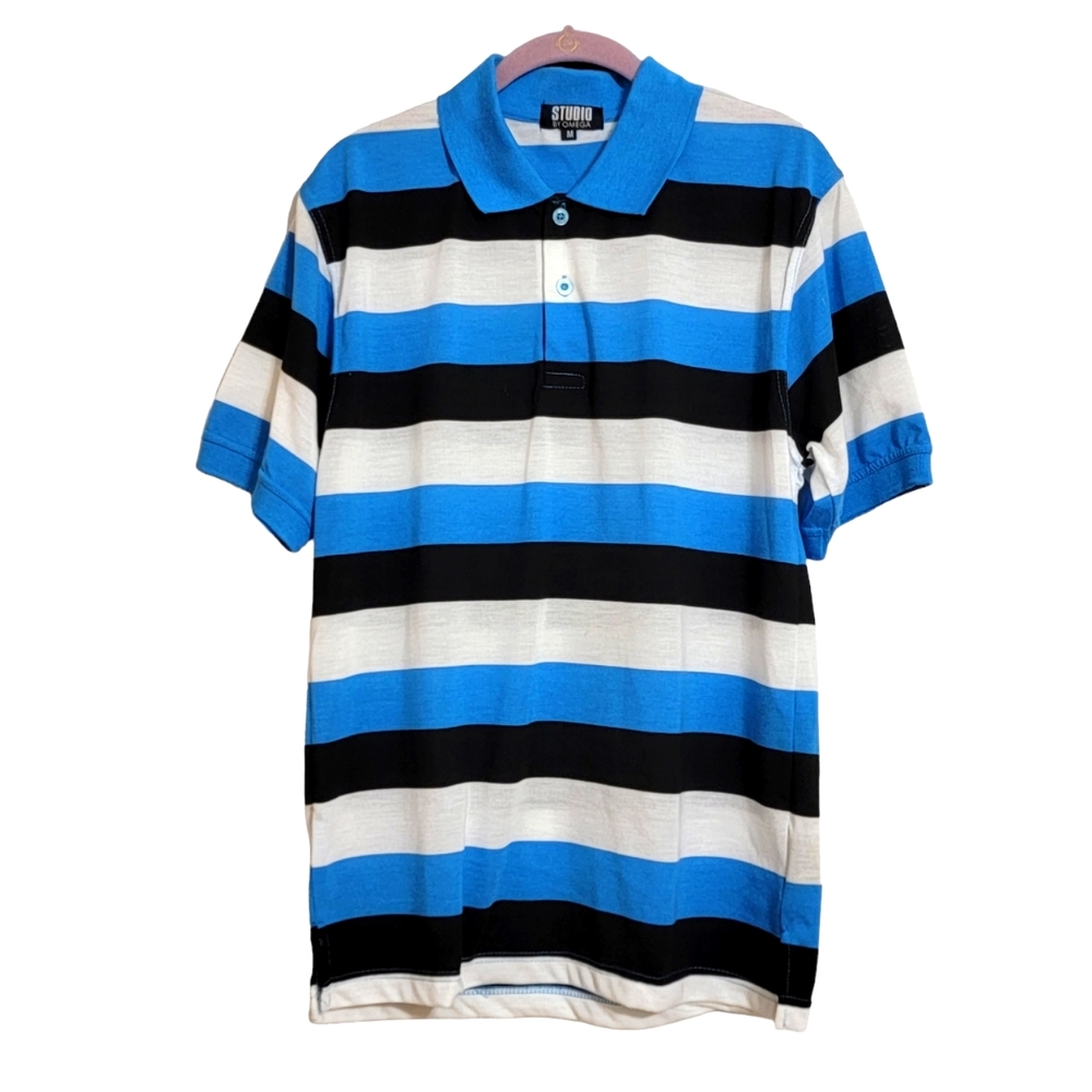 STUDIO by OMEGA Men's Short Sleeve Stripe Polo Shirt Golf Collar M